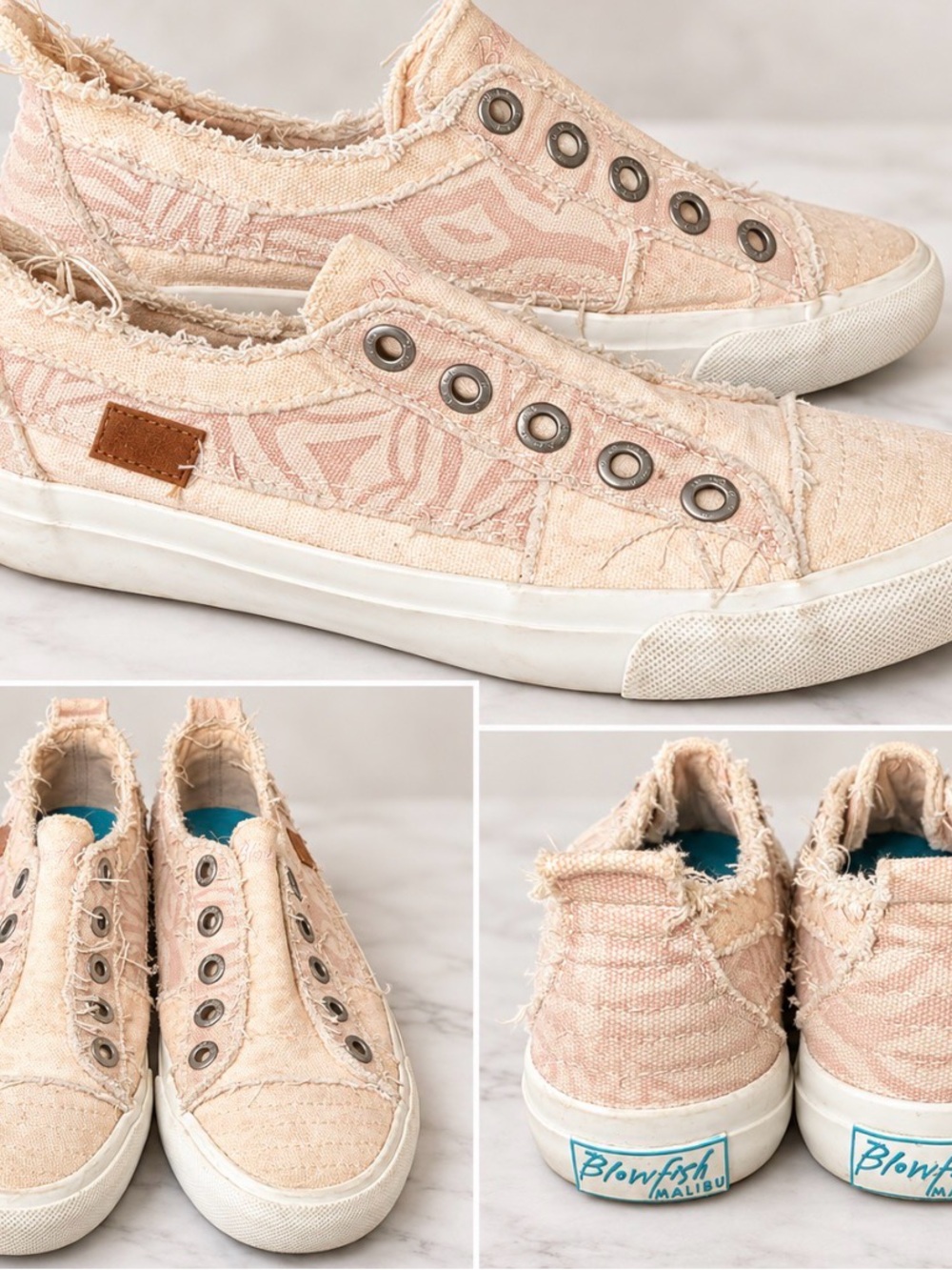 Blowfish Beige-Pink Frayed Slip-On Canvas Sneakers